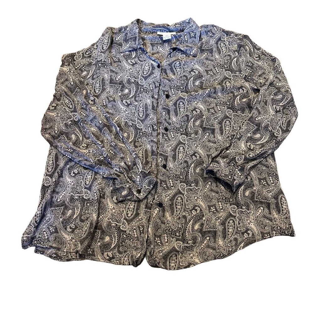 Vintage Anna And Frank Woman Sheer 100% Silk Paisley Blouse 1X